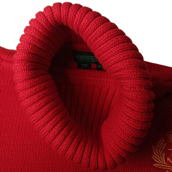 Ralph Lauren Jeans Company XL Sweater Red Turtleneck Gold Anchor Crest Nautical - Picture 13 of 15